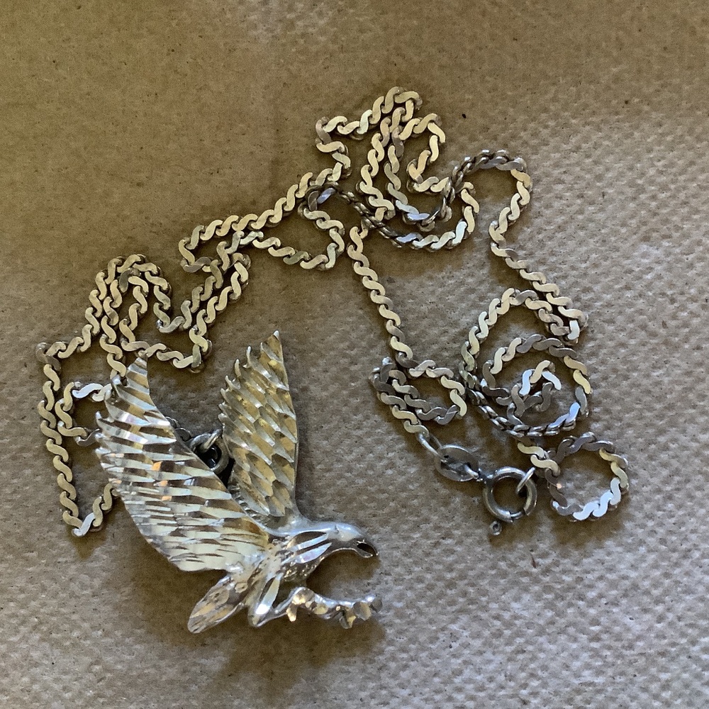 VINTAGE DIAMOND CUT STERLING SILVER AMERICAN EAGLE 20” STERLING SILVER CHAIN